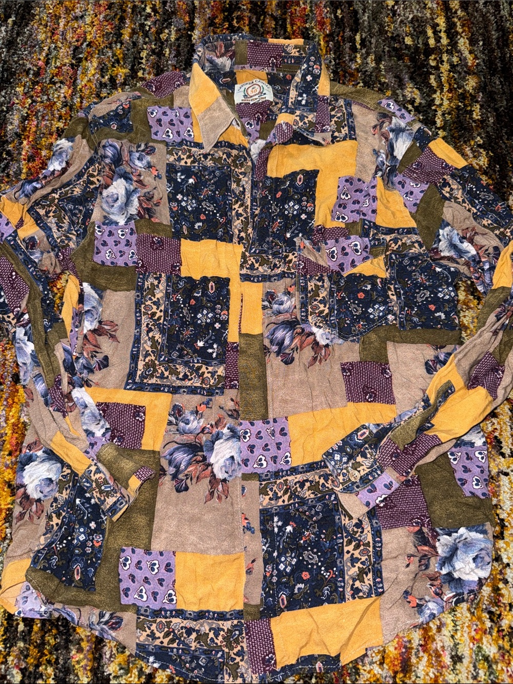 Vintage Patchwork Boho Button-Up Shirt